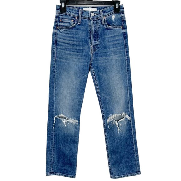 Mother The Tomcat Playing with Scissors Straight Leg Crop Distressed Jeans Sz 25 - Picture 3 of 16